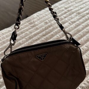 Prada Quilted Shoulder Pouch in Dark Brown with Chain Strap